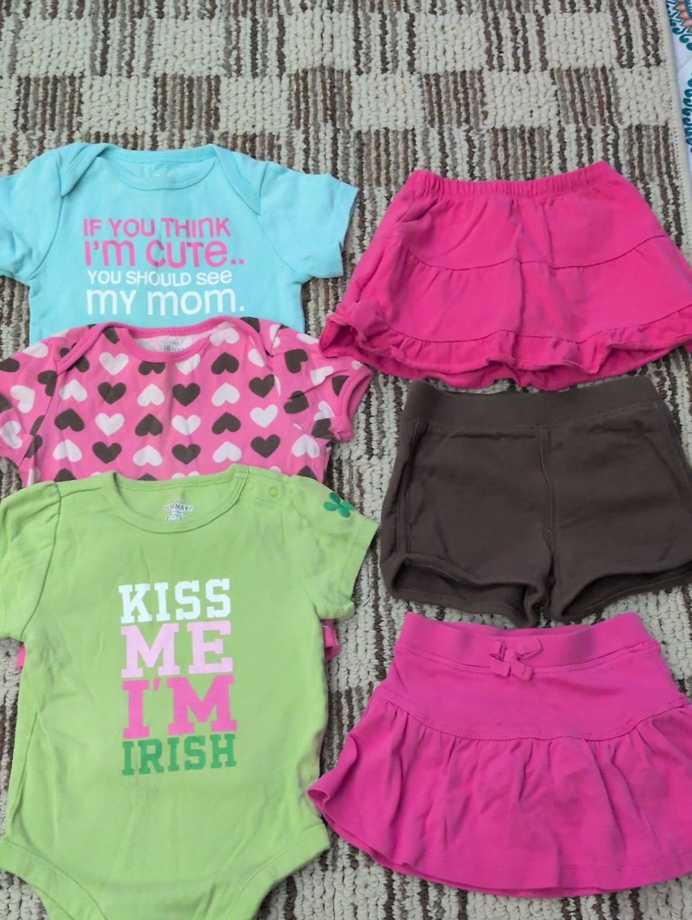Old Navy Girls Aqua, Pink, Lime, Brown Matching Tops & Skorts Set